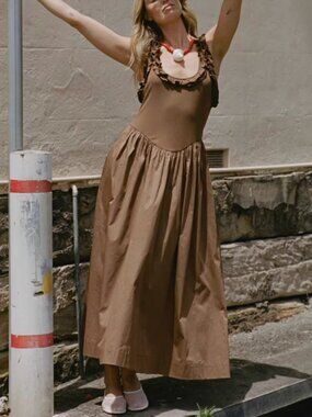 NWT ROAME Paloma Maxi Dress S/M Toffee Cafe Brown